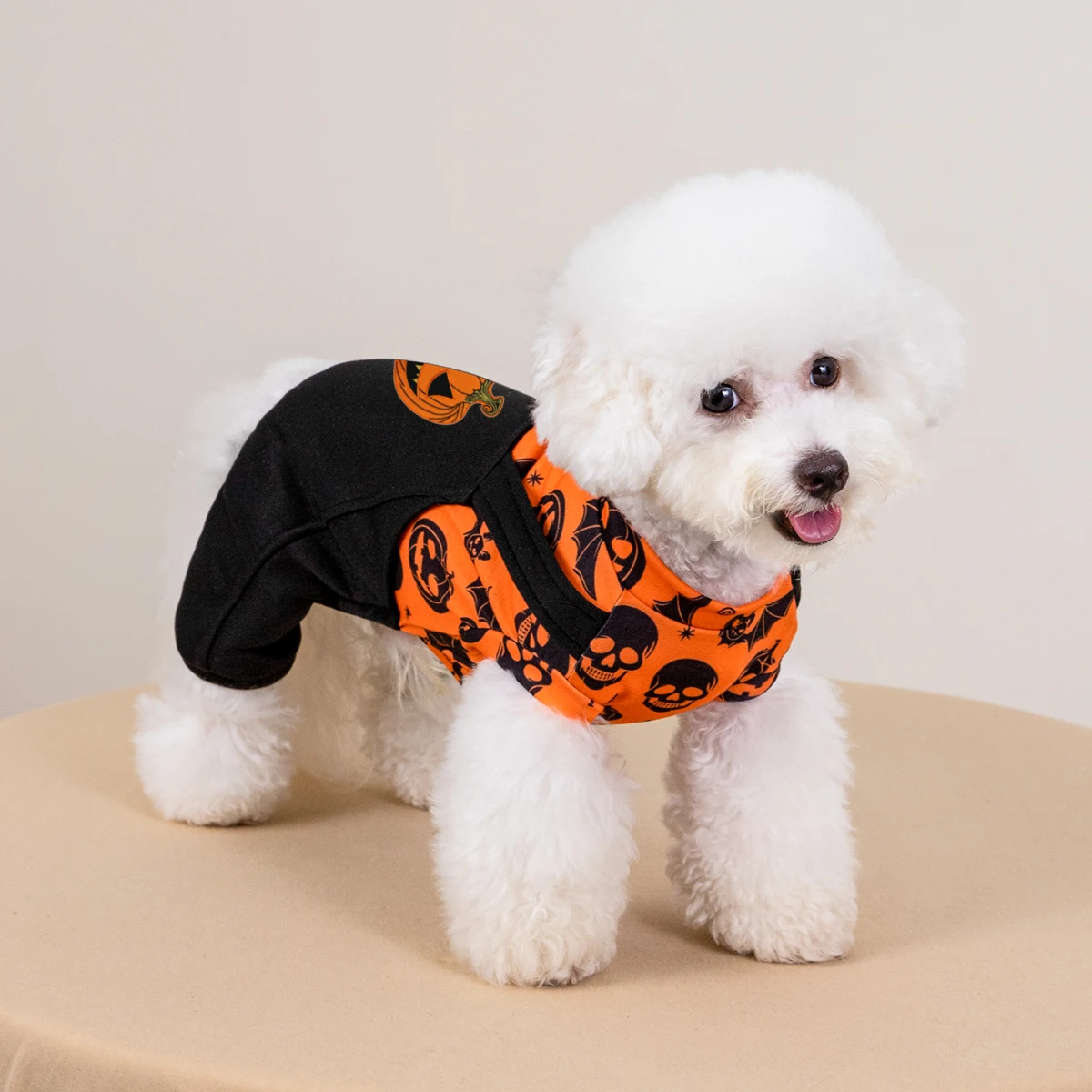 Halloween-Kostüm für Hunde, Kürbis-Schädel-Print, vierbeiniger Haustier-Overall für kleine Hunde, Welpen-Feiertagsoutfit – Detail 4