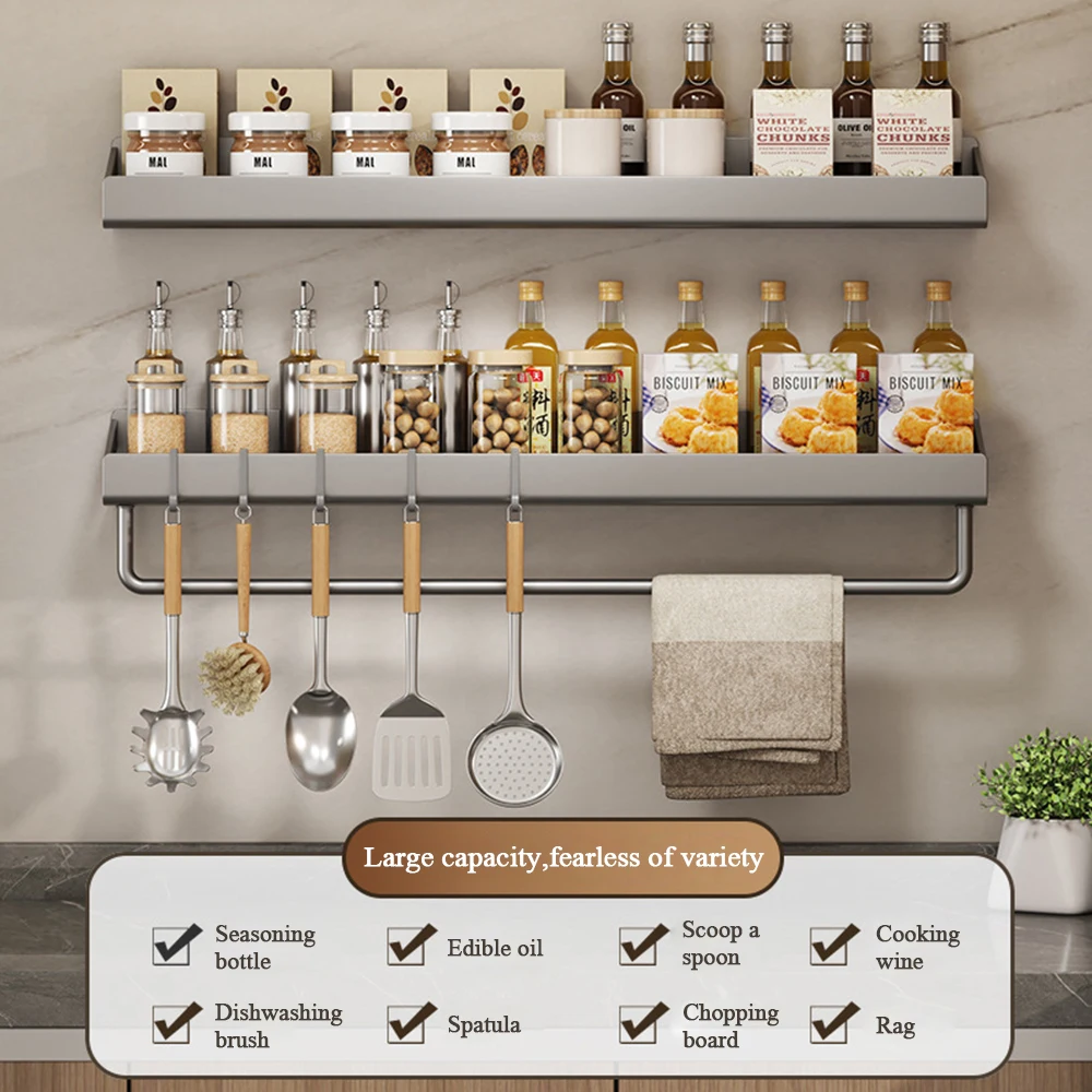 50CM Kitchen Spice Rack Wall Mounted Condimenters Spice Rack  Hanging Hook Kitchen Utensils Storage Rack Kitchen Organizer