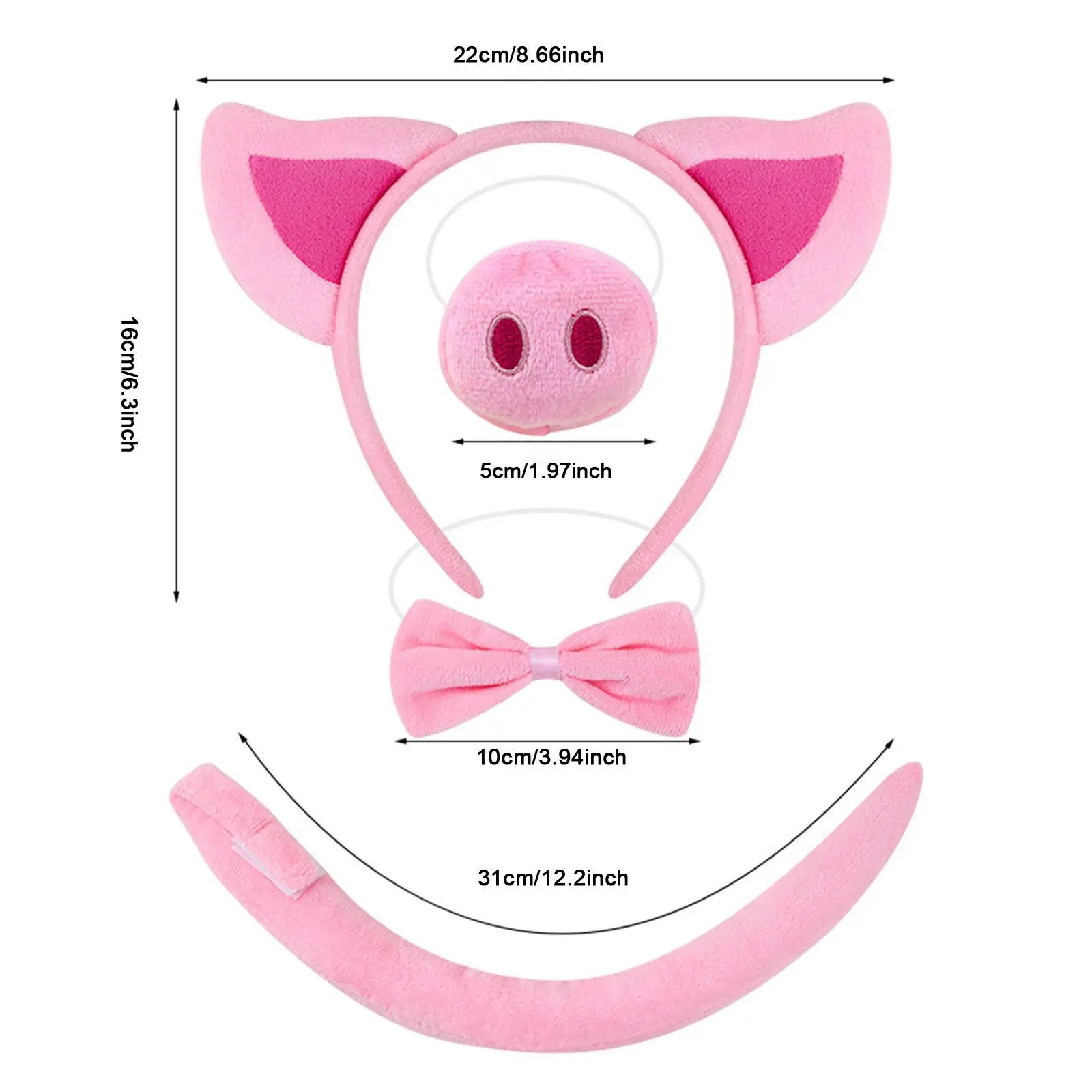 جودة القطيفة خنزير عقال الأنف ربطة القوس فيونكة الذيل الحيوان زي للأطفال أداء هالوين تأثيري