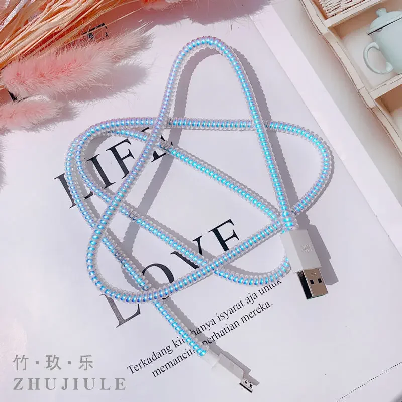1.5M Laser USB Protective Cable Cover for IPhone Samsung Huawei Elastic Cord with Spring Structure Charger Accessories