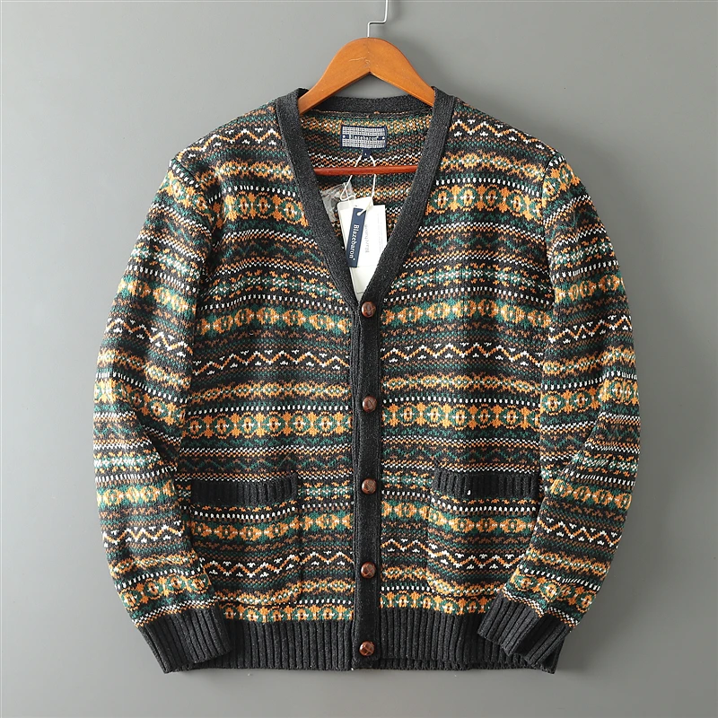

Мужской вязаный кардиган Nordic Sle Camere с винтажным узором Fair Isle и воротником, осенне-зимняя модная верхняя одежда