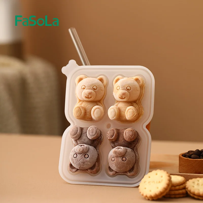 FaSoLa Bear Ice Cube Tray with Lid Silicone Ice Mold Mould Bear Shaped Ice Cube Maker Easy Release Silicone Ice Ball Maker