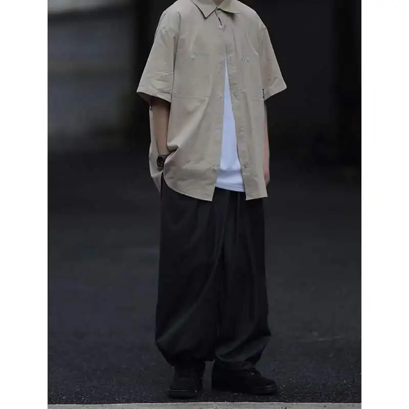 

Мужская летняя повседневная винтажная куртка-рубашка American Sle Workwear с коротким рукавом, свободного кроя, цвета хаки, с множеством карманов