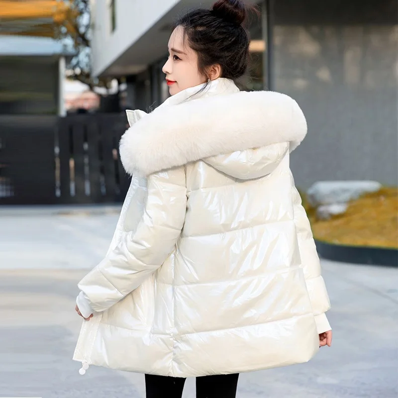 Big Fur Down Parkas Waterproof Autumn Jacket Woman New 2024 Korean Fashion Coat Female Glossy Hooded Winter Jacket Snow Wear