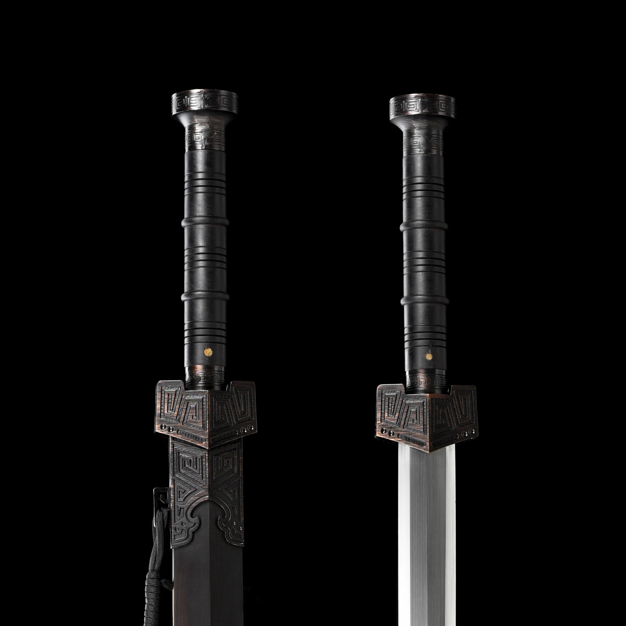 94cm Medieval China Qin King's double-slot hand-ground real steel sharp samurai sword katana Weapons Shirasaya Wooden sheath