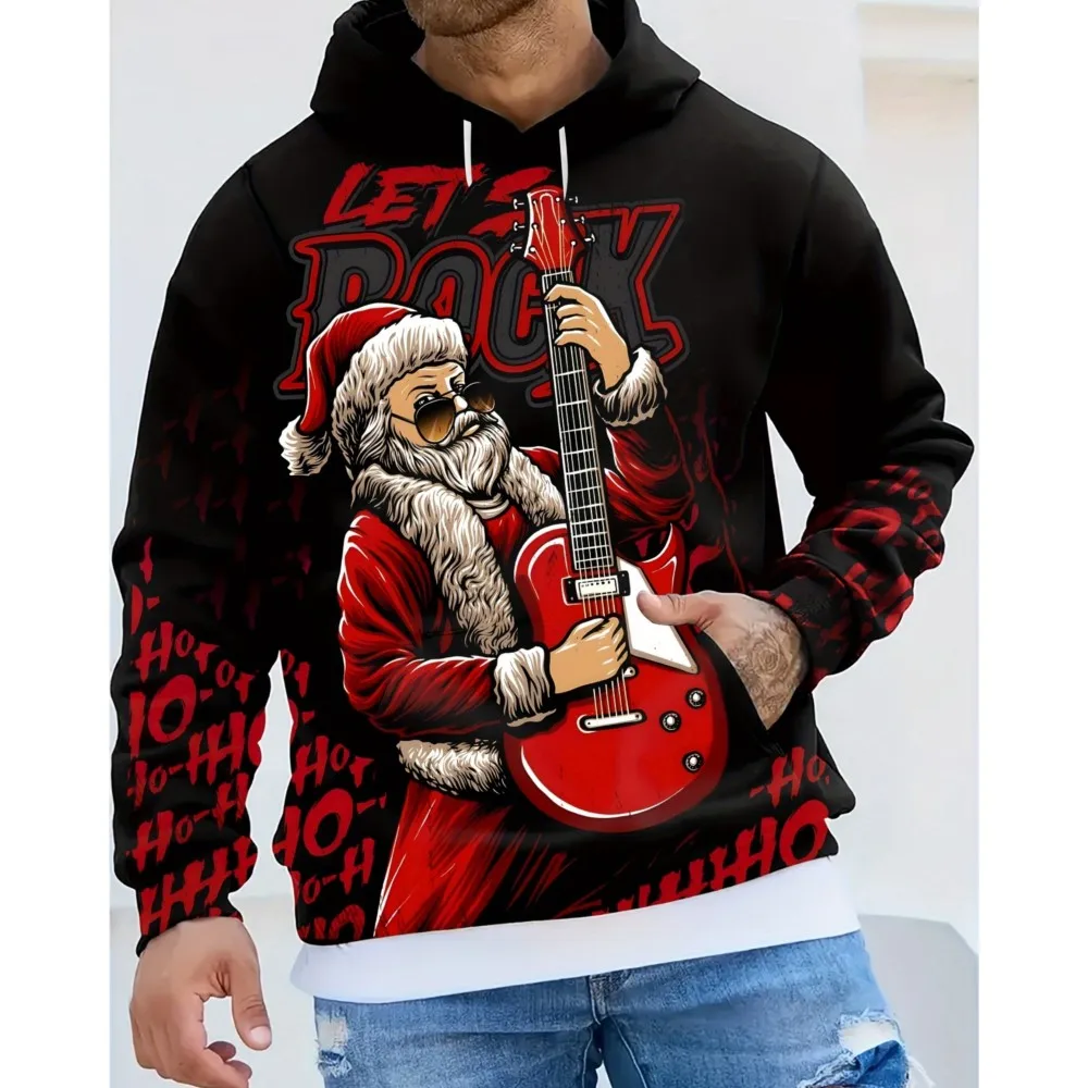 

Men's Hooded Hoodies 3D Prints Christmas Santa Claus Sweatshirt Drawstring Long Sleeve Streetwear Christmas Novelty Apparel