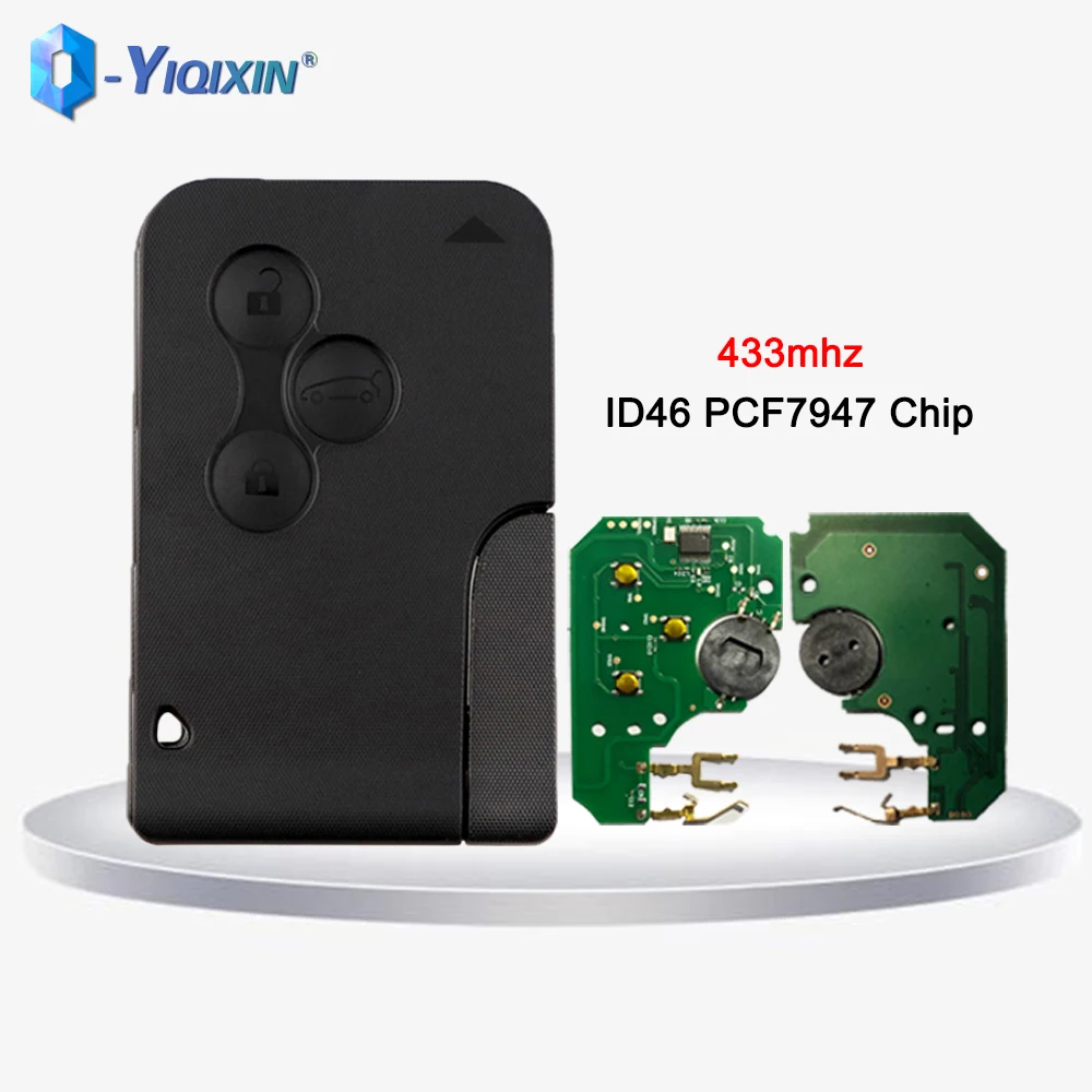 

433Mhz Remote Car Key For Renault Megane 2 3 II Scenic II Grand Clio Logan Smart Card Fob ID46 PCF7947 Chip Uncut Blade No Logo