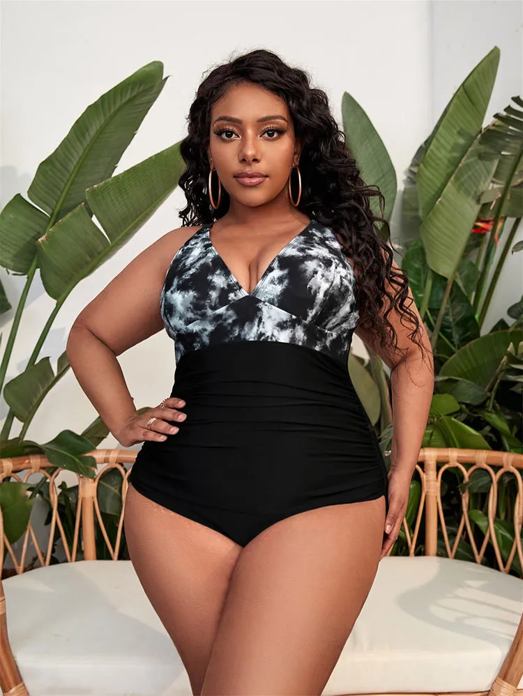 VigoJany 2024 Plus Size Print Swimwear Women Large One Piece Strapped Swimsuit Lady Chubby Big Backless Bathing Suit Beachwear