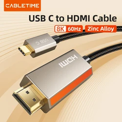 CABLETIME USB C to HDMI-compatible Cable 8K 60Hz 4K 144Hz HDR 10 Zinc Alloy for Samsung S20 Huawei Laptop C454