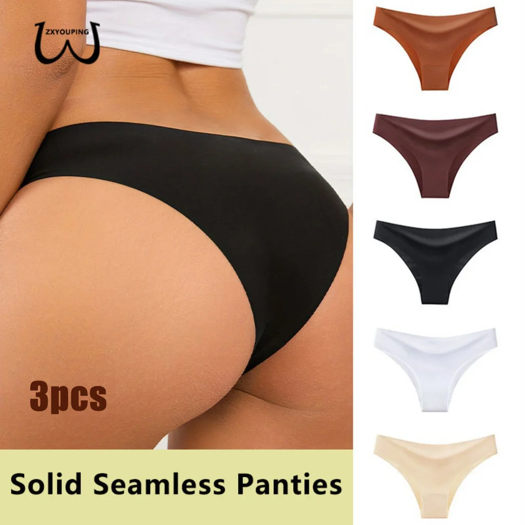 

ZXYOUPING 3PCS Ice Silk Panties Women Seamless Panty Set Sexy Low Rise Comfortable Breathable Underwear S-XL