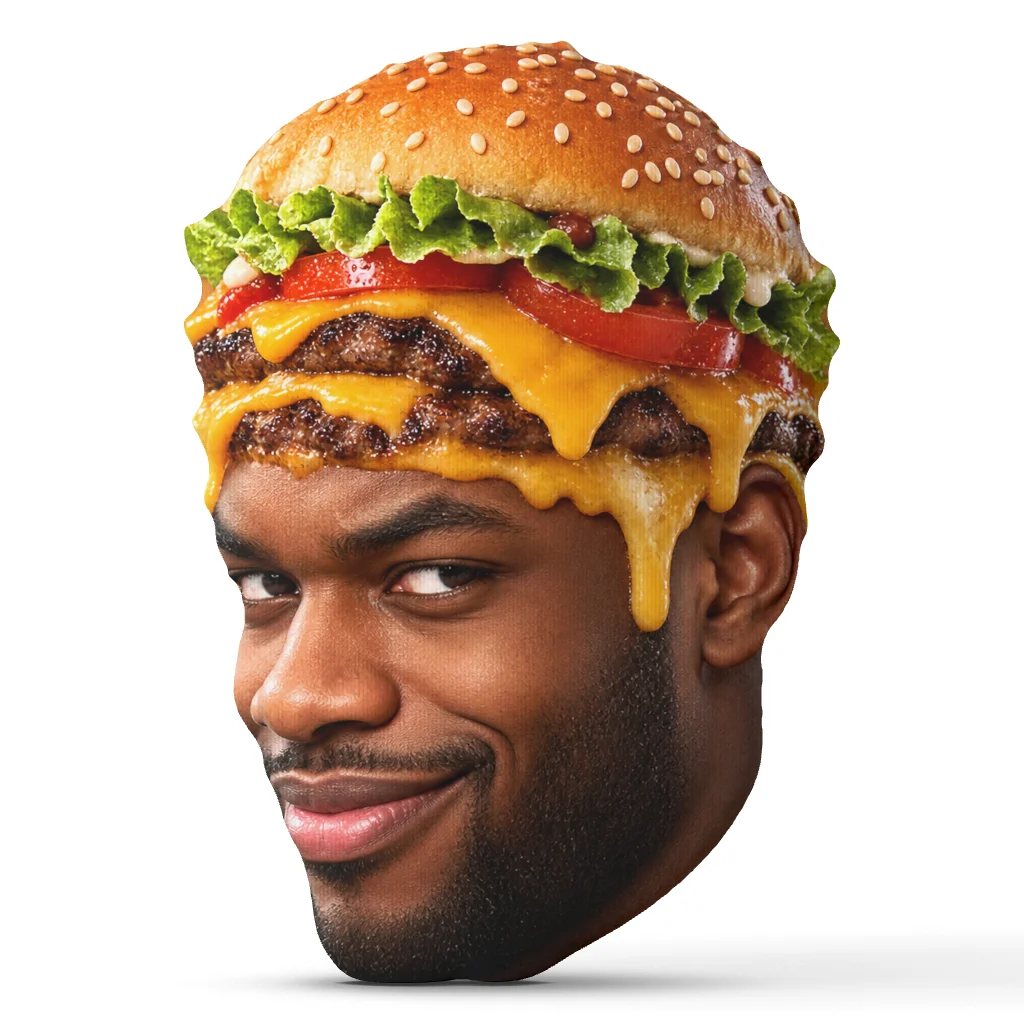 Funny Burger Hat Shaped Throw Pillow Cheeseburger Head Cushion Stuffed Decorative Sofa Accent Home Decor Gift Food Theme
