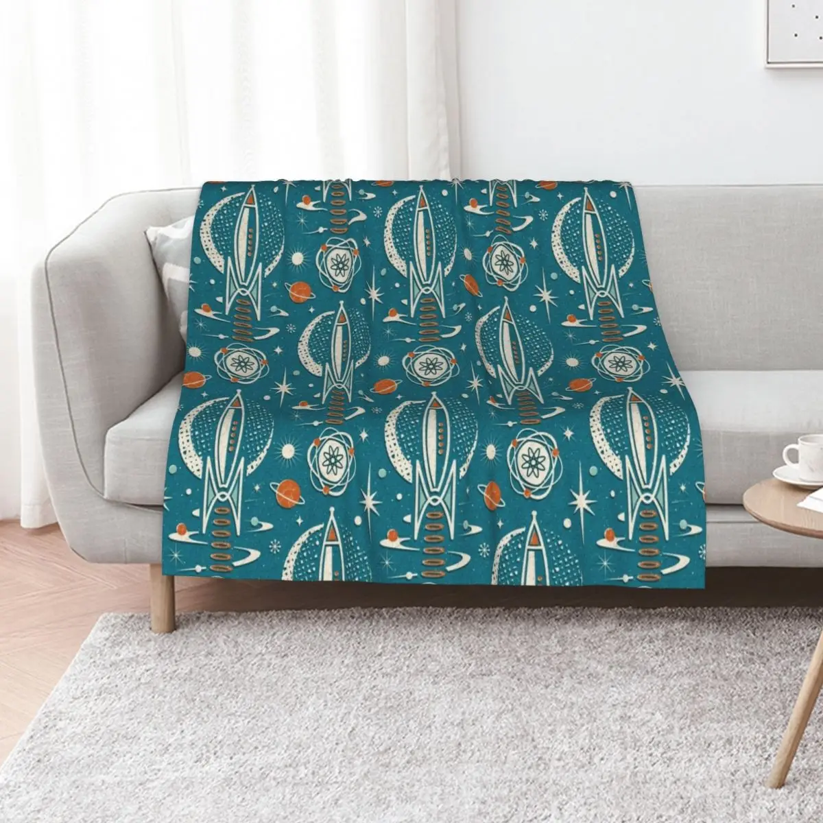 Atomic Age Space Exploration ?studioxtine Throw Blanket Easy Care Comfortable Blanket for Couch