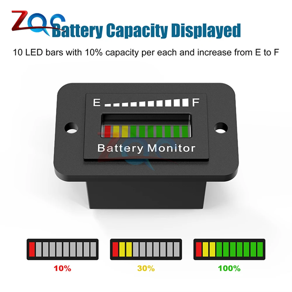 LED Battery Meter Battery Level Monitor 12V 24V 36V 48V 60V 72V Waterproof Lithium Acid Monitor Gauge for Golf Cart RV Boat Car