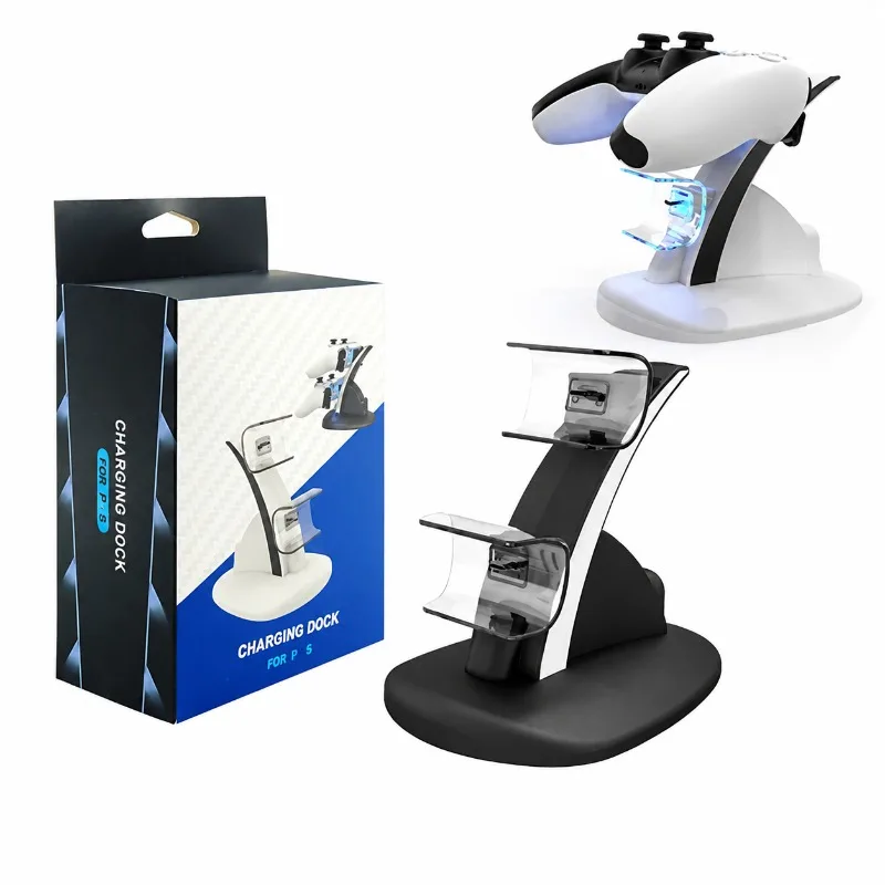 Dual Game Controller Charging Stand with Blue LED Indicator, 2-in-1 Rapid Contact Charging Dock for Ps5
