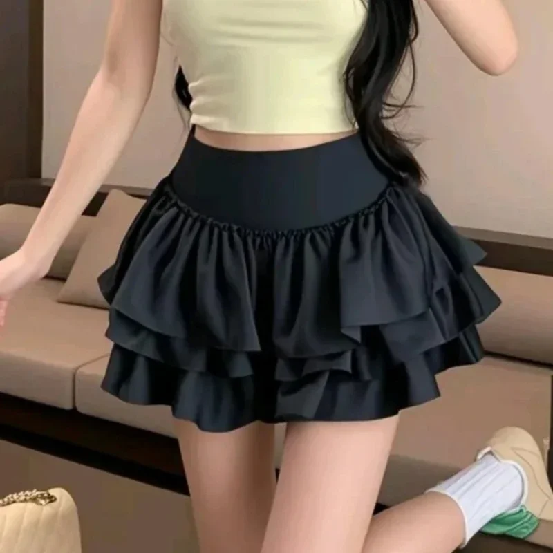 

High Waisted Tiered Ruffle Mini Skirt with Bulit-in Shorts Women Teen-girl Skorts Shoujo Girl Sukapan Y2K Coquette Balletcore