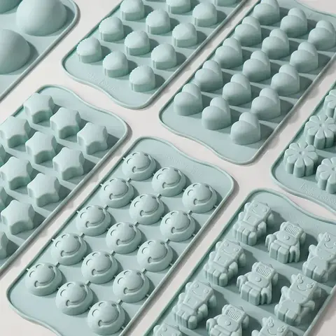 15pcs smiley face heart star flower robot shell DIY silicone candy chocolate mould  baking  kitchen accessories 1PC
