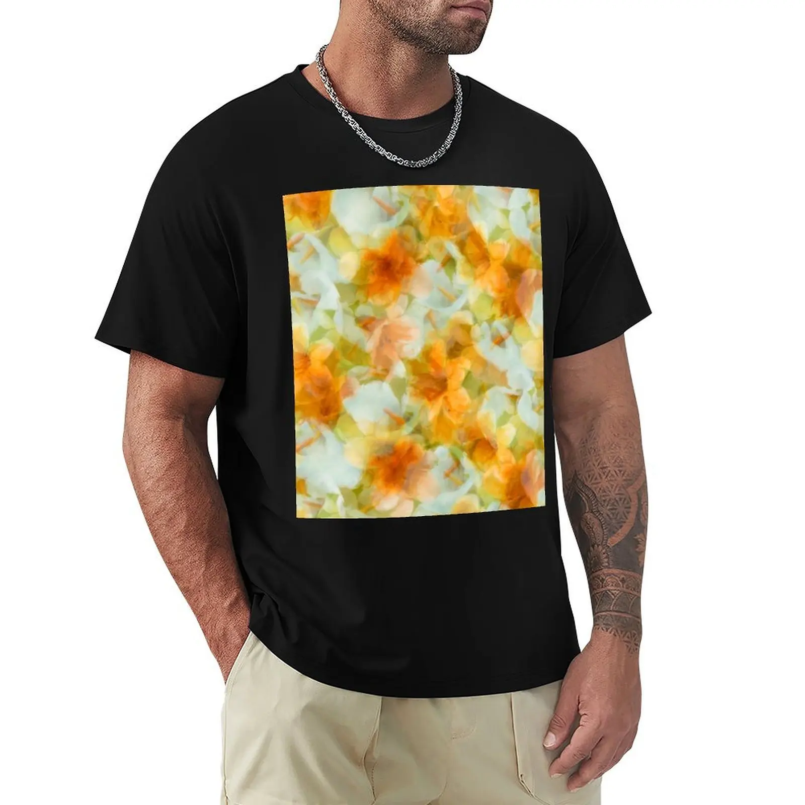 Watercolor White Callas and Yellow Lilies T-Shirt Large Size Casual Short Sleeve Top
