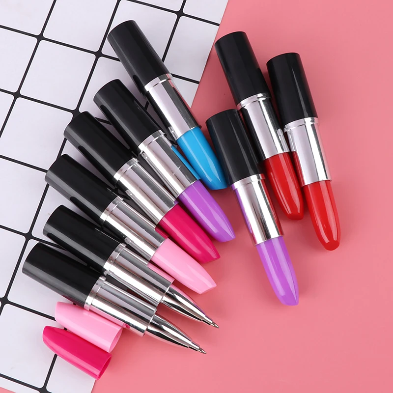 Stylo à Bille en Forme de Rouge à Lèvres, Dessin Animé, Interrupteur Cadeau pour Fille, Fournitures Scolaires et de Bureau, Design en Forme de Crique, 1 Pièce