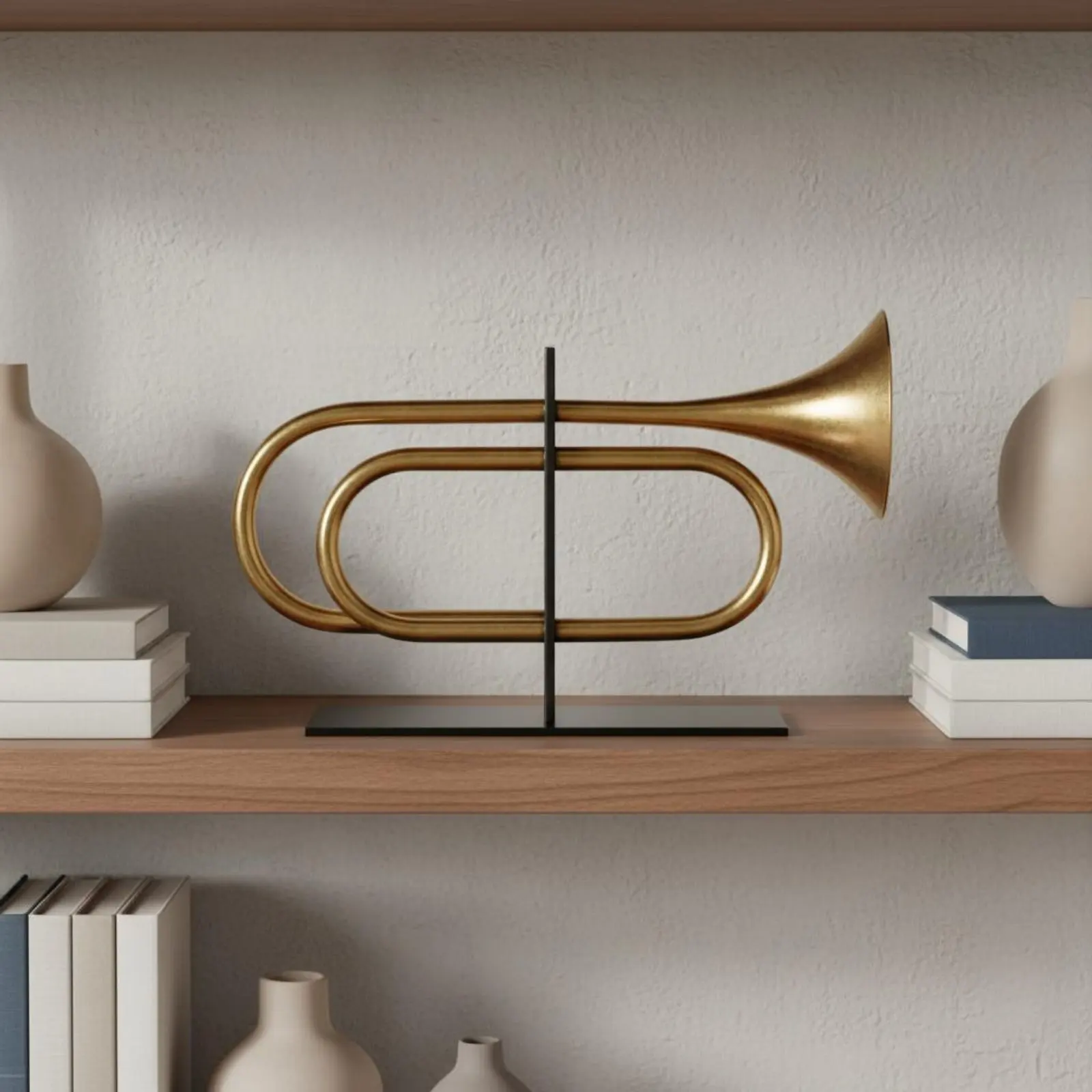 Gold Trumpet Book Stopper Modern Design Trumpet Bookend Metal Bookend Creative Shape Metal Bookends Long-Lasting for Study Room