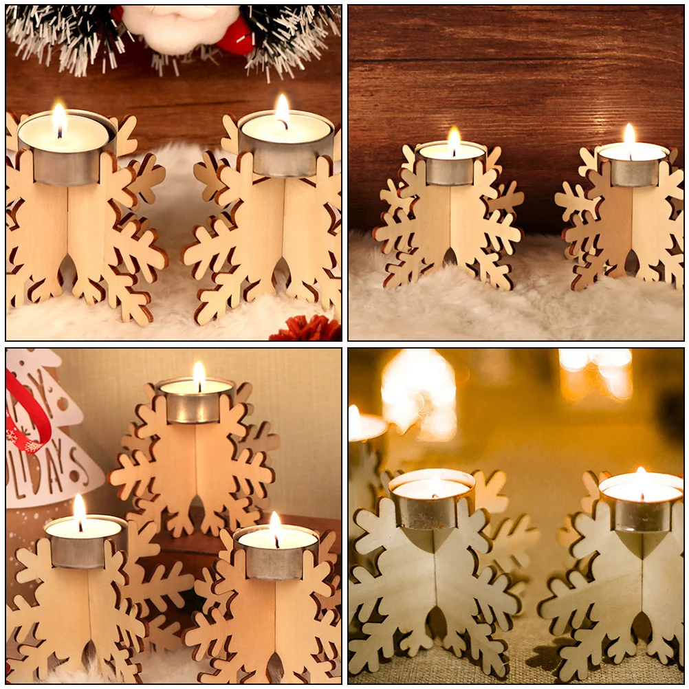 

6Pcs Wooden Candlesticks Snowflake Shape Christmas Holders Decorative Tabletop Party Home Decor Wooden Candlestick