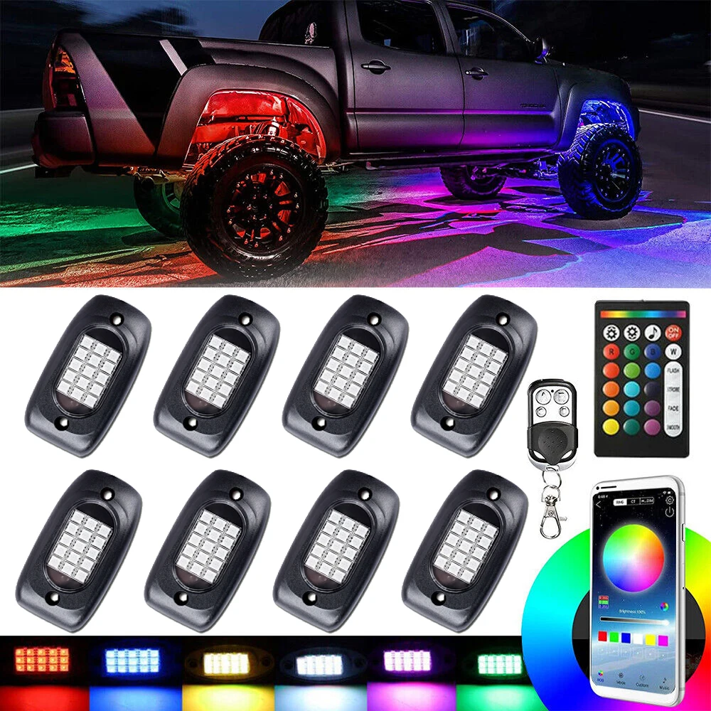 4-12Pods RGB LED Rock Light Kit Bluetooth APP Remote Control Underbody Glow Neon Music Light Atmosphere Lamp for Offroad SUV 4x4