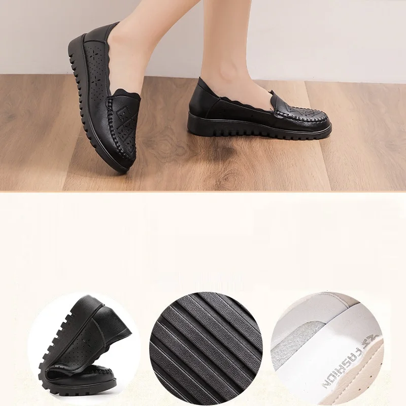Spring Leather Woman Comfortable Flat Shoes Ladies Outdoor Slip On Soft Breathable Shoes Women Soft Sole Non Slip Breathable