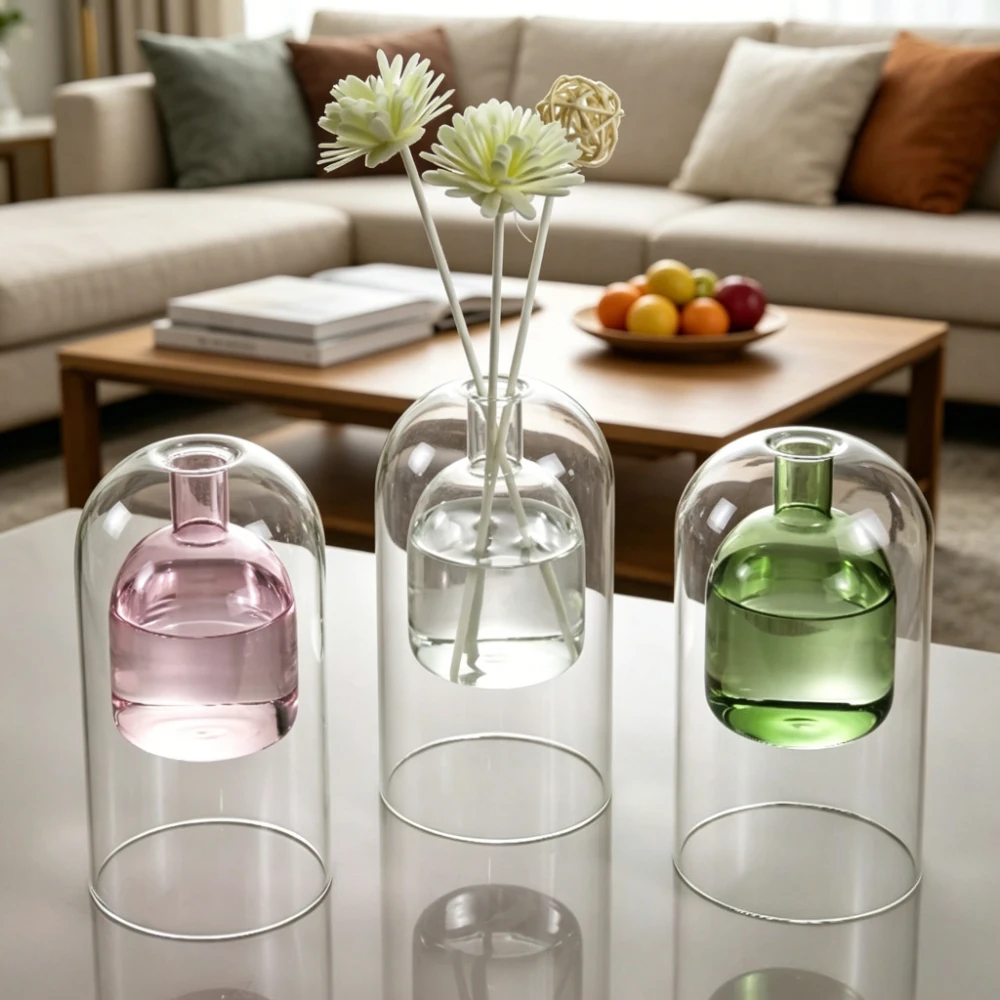 Nordic Style Double Layer Glass Aromatherapy Bottle Reed Diffuser Container for Home Decor Wedding Party Table Decoration