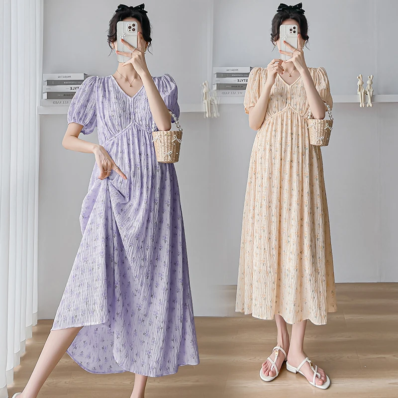 vestido-de-gasa-largo-y-holgado-para-mujer-vestido-de-playa-plisado-para-embarazadas-bonito-vestido-floral-de-maternidad-de-verano-2026-con-manga-abullonada-y-cuello-en-v-para-embarazadas