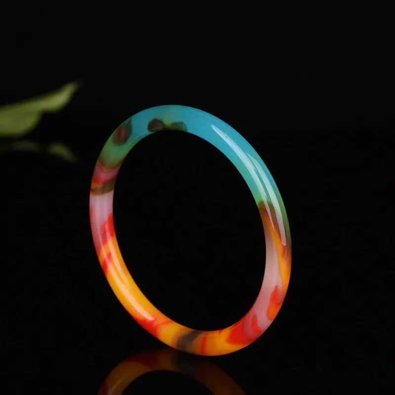 

Natural Chinese Color Hand Carved Round Bar Jade Bracelet Fashion Boutique Jewelry Women's Colorful Bracelet Popular Gift