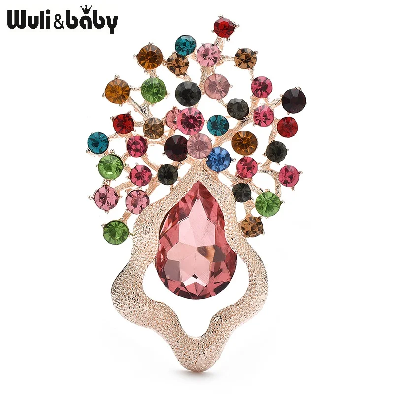 Wuli&baby Crystal Geometric Flowers Brooches For Women Lady 5-color Shining Party Office Brooch Pins Gifts