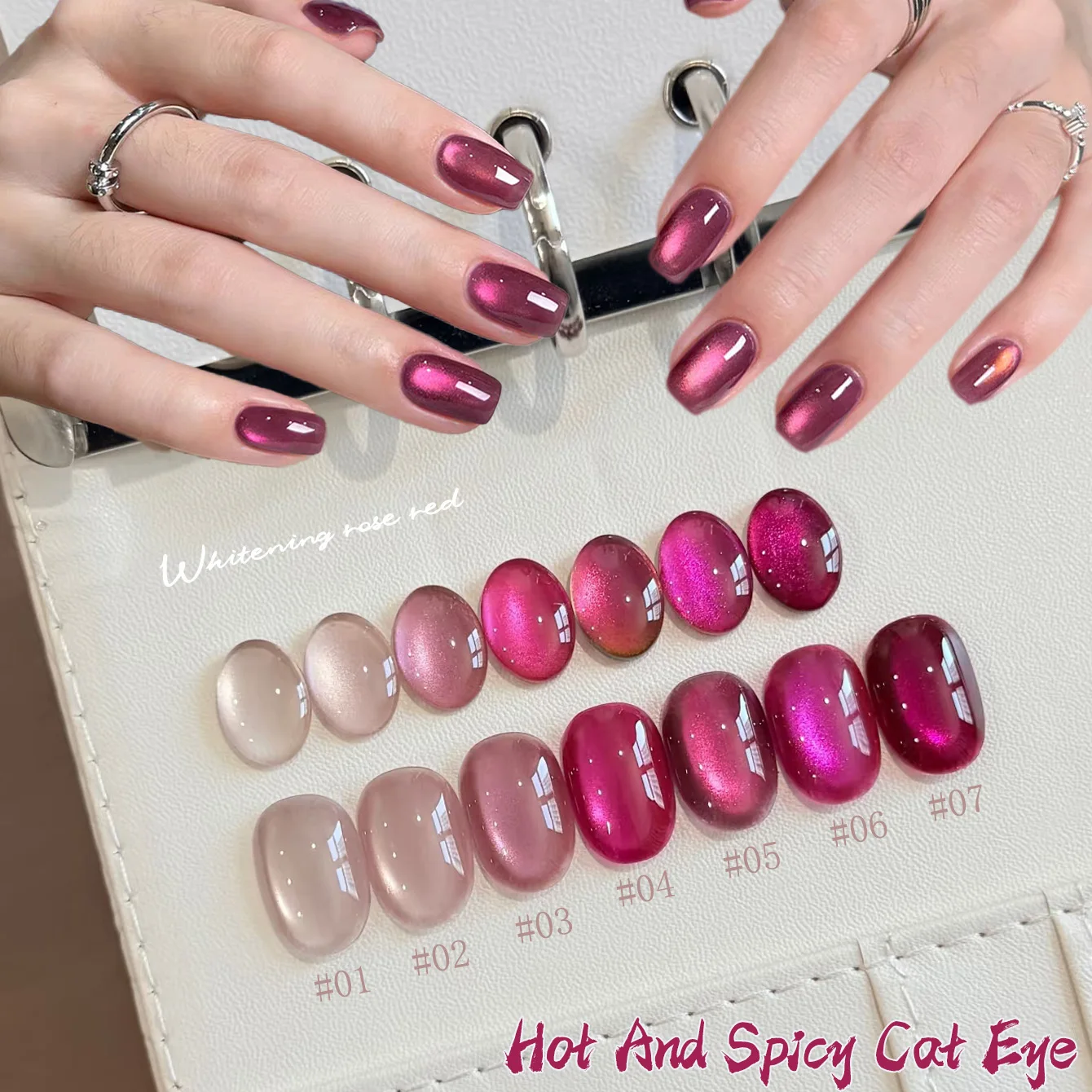 SHAKA 1pcs 2026 Summer Popular Super Bright Pitaya Cat Eye Gel Nail Polish New Whitening Warm Rose Red Glass Bead Nail Art