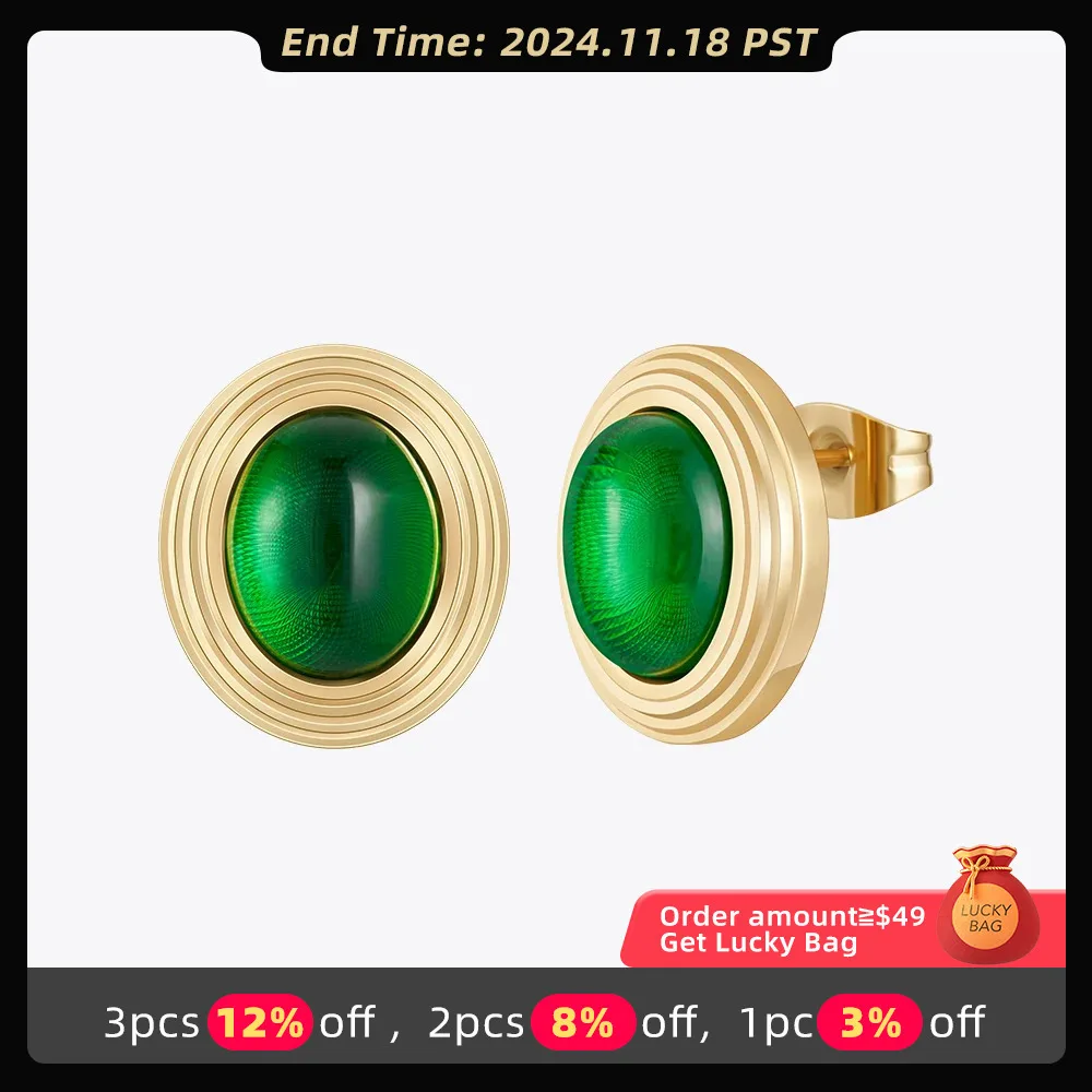 ENFASHION Aretes De Mujer Oval Green Zircon Stud Earrings For Women 18K Plated Gold Color In Earings Fashion Jewelry Party 1456