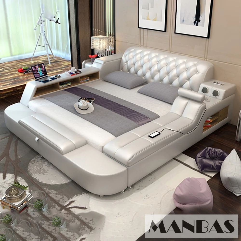 Modern Tufted Headboard King/Queen Ultimate Bed, Luxury Multifunctional Upholstered Platform Bed Frame with Speakers & LED Light