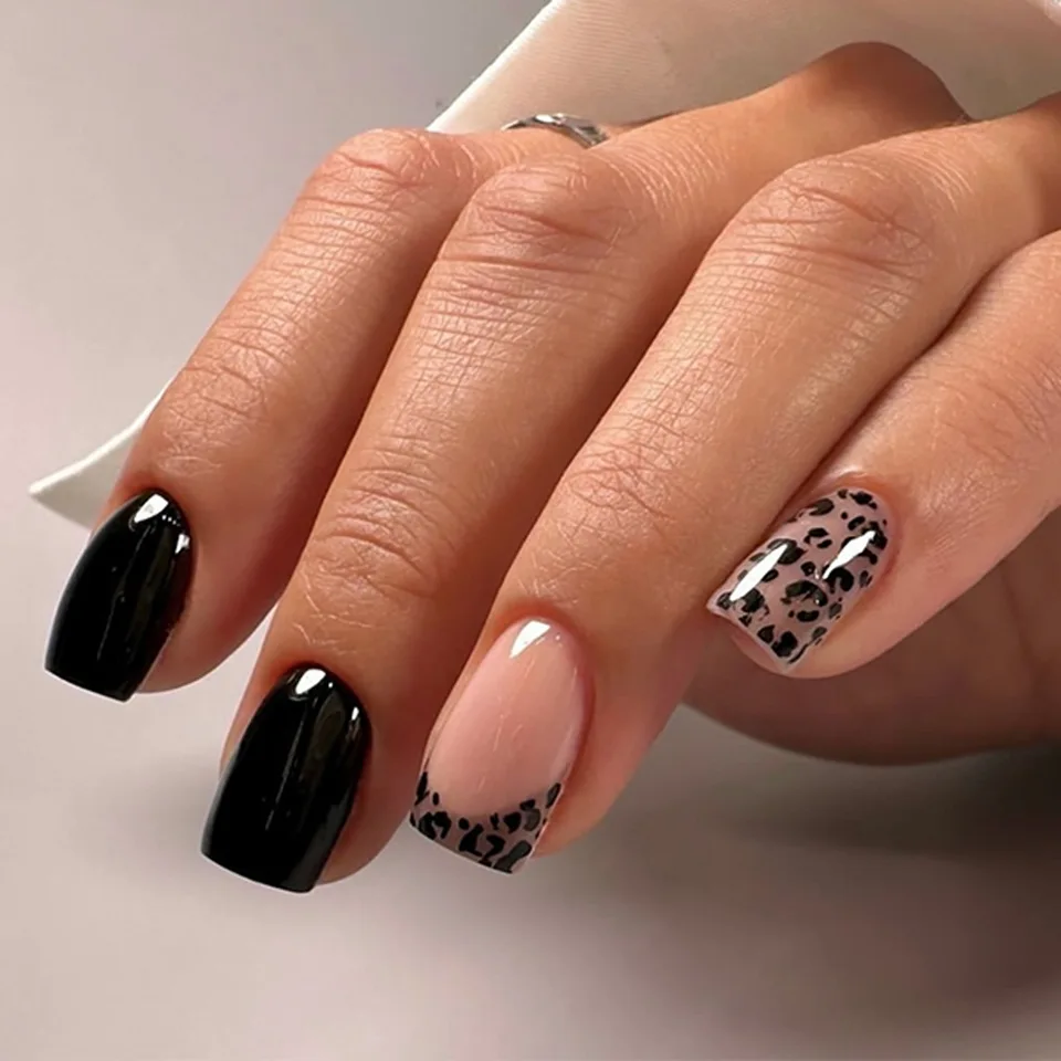 24 piezas de uñas postizas estilo Y2K con graffiti y lunares, diseño de ballet, rayas, estampado de leopardo, uñas postizas azules, para chicas atrevidas 6