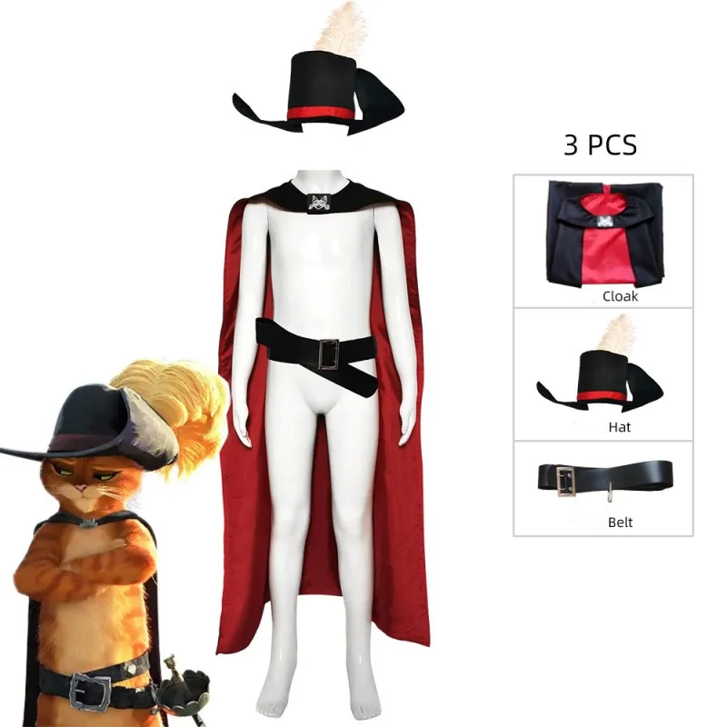 Anime Puss In Boots Cosplay Anim Cartoon Cat Costume Set mantello Halloween Masquerade Carnival Party Prop outfit accessorio Suit
