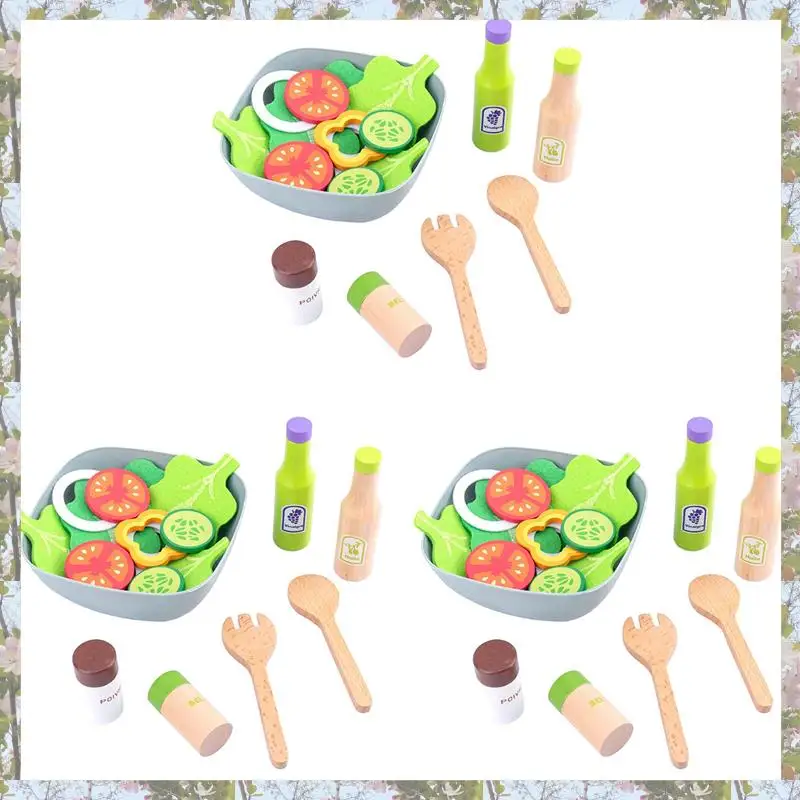 

X18A-3X Children Kitchen Toys DIY Cooking Pretend Play Simulation Wooden Kitchen Food Toys For Kids Toy Set - Salad Vegetable