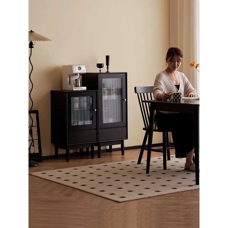 Kamixuan, living room solid wood combination dining side cabinet high and low cabinet modern simple black locker narrow cabinet