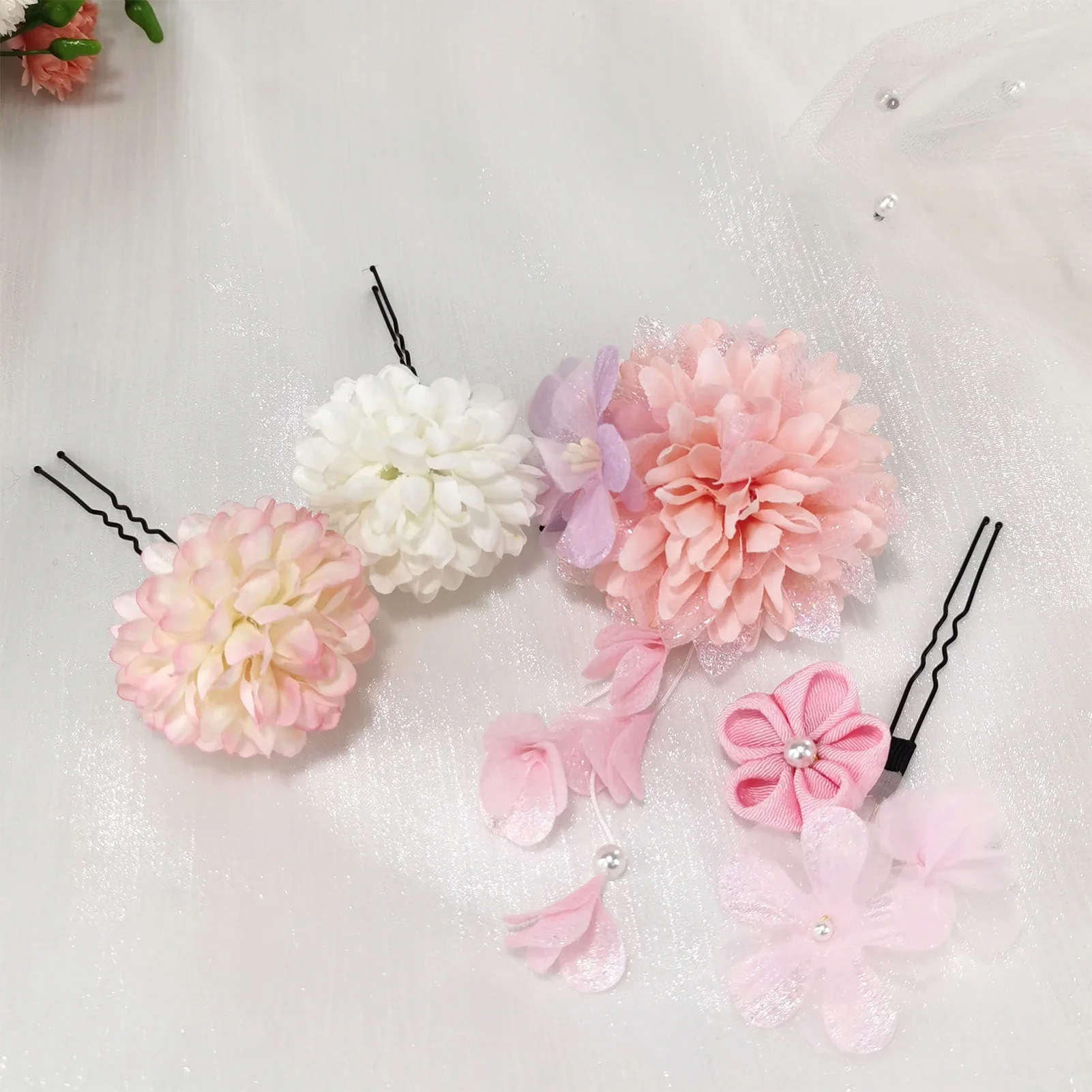 Estilo japonês artesanal flor hairpin borla quimono cocar arte e vento bola de flor de seda casamento feriado hairpin terno