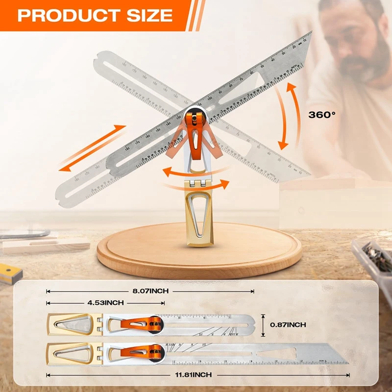 Aço inoxidável Dovetail Grampos para Carpintaria, T-Bevel, deslizante Ângulo Régua, Transferidor, fácil de usar, preciso 1:6 e 1:8 Encostas