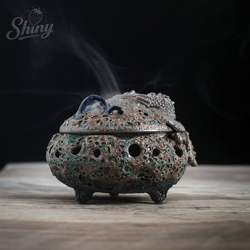 

Vintage Coiled Dragon Sandalwood Incense Burner Creative Wormhole Incense Burner Home Decorative Ornament