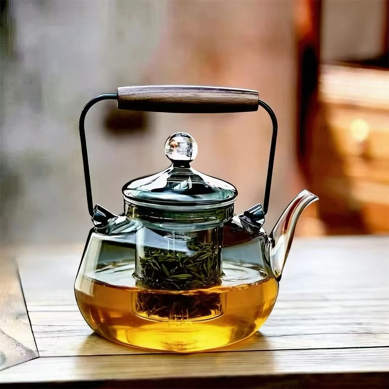Japanese Square Heat Resistant Glass Teapot Stovetop Safe Tea Kettle for Blooming Tea, Loose Leaf Tea Kung Fu Tea Set