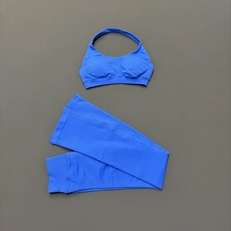 2-teiliges HISTELLO Damen Nahtloses Sportset Neckholder-Sport-BH Schlaghosen mit Hüftlift-Effekt Hochgeschnittene Yoga-Fitness-Trainingsanzüge – Detail 11