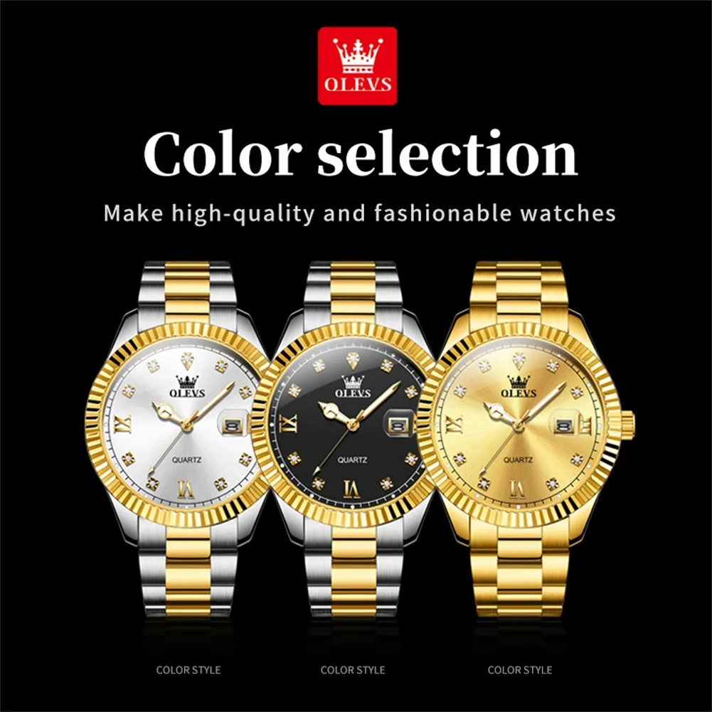 OLEVS-Reloj de pulsera de cuarzo para hombre, cronógrafo de lujo con correa de acero inoxidable, resistente al agua, calendario luminoso, ideal para regalo de negocios, novedad de 3623