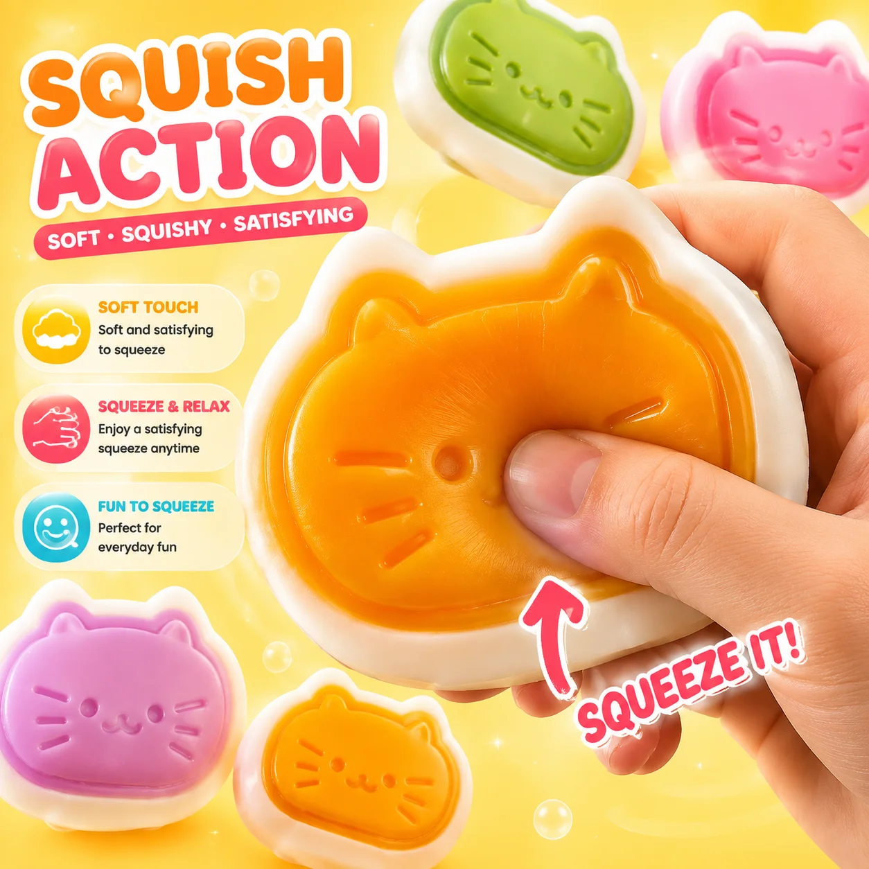Here is your optimized title: Cute Cat Cheese Bread Sticky TPR Squeeze Toy Slow Rebound Pressure Relief Soft Fingertip