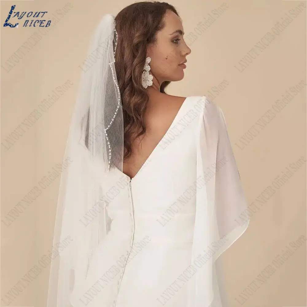 LAYOUT NICEB Batwing Mangas De Cetim Vestidos De Noiva V-Neck Backless Vestido De Noiva Voltar Zipper A Linha vestido de noiva casamento 2024LAYOUT NICEB Batwing Mangas De Cetim Vestidos De Noiva V-Neck Backless Vestid