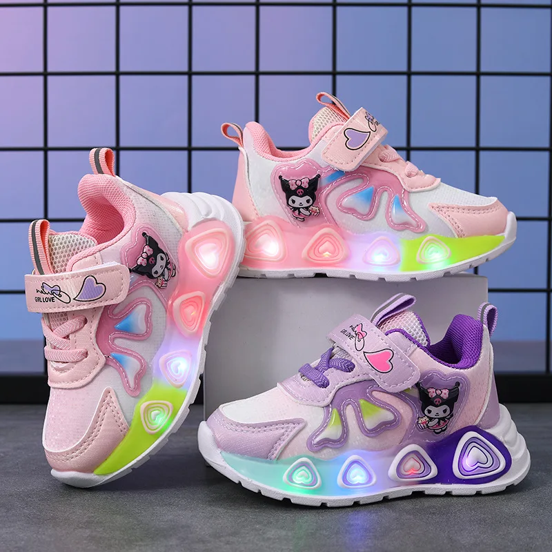 Sanrio GirlsBoys Mesh Breathable Sport Shoes Summer New LED Children\'s Sneakers Kids Casual Shoes Light Shoes for 0-6Y