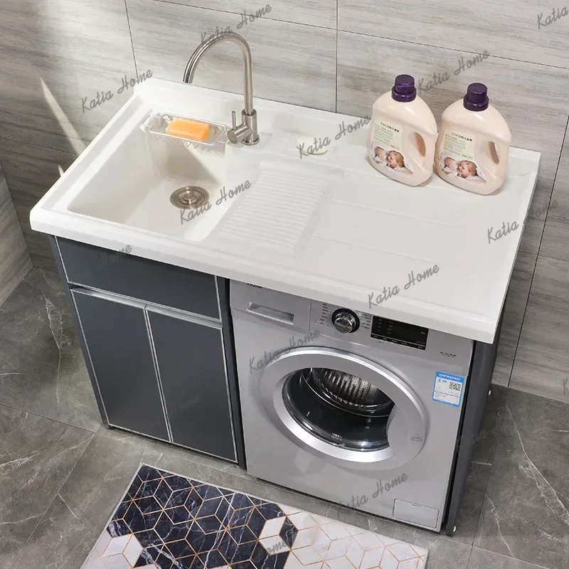FG Space Aluminum Laundry Cabinet Significant Other Balcony Combination Laundry Pool Trough Basin Surface Integrated Cabinet