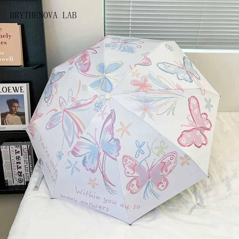 Ladies' High-value Butterfly Sun Umbrella Rain and Sun Protection Black Manual/automatic Coating 3/5-Folding UV Umbrella