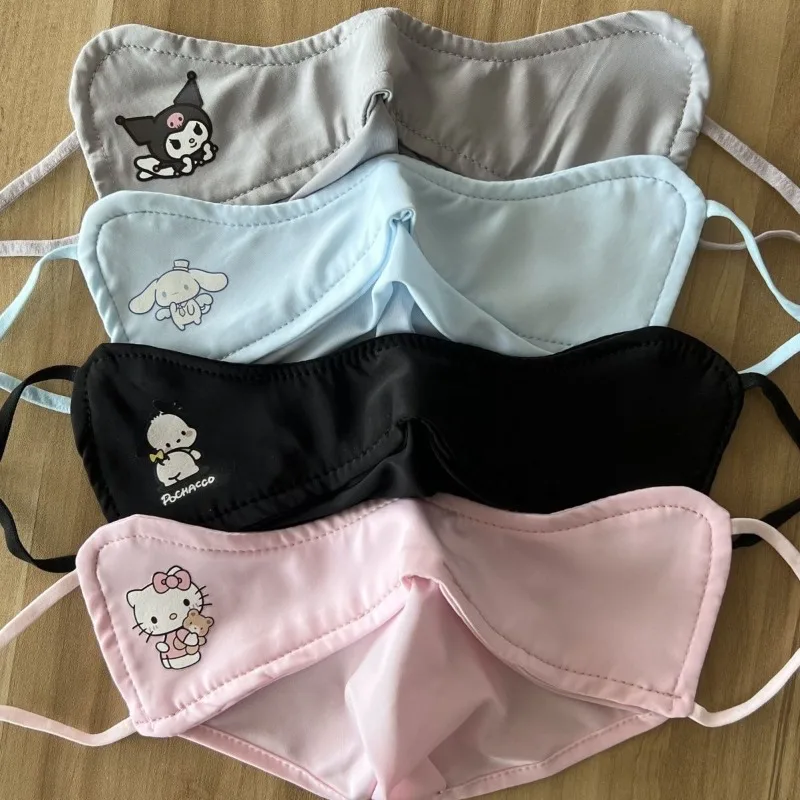 

Kawaii Sanrio Hello Kitty Kuromi Cinnamoroll Sun Mask Washable Summer Ice Silk Ultra Thin Work Travel UV Protection Small Face