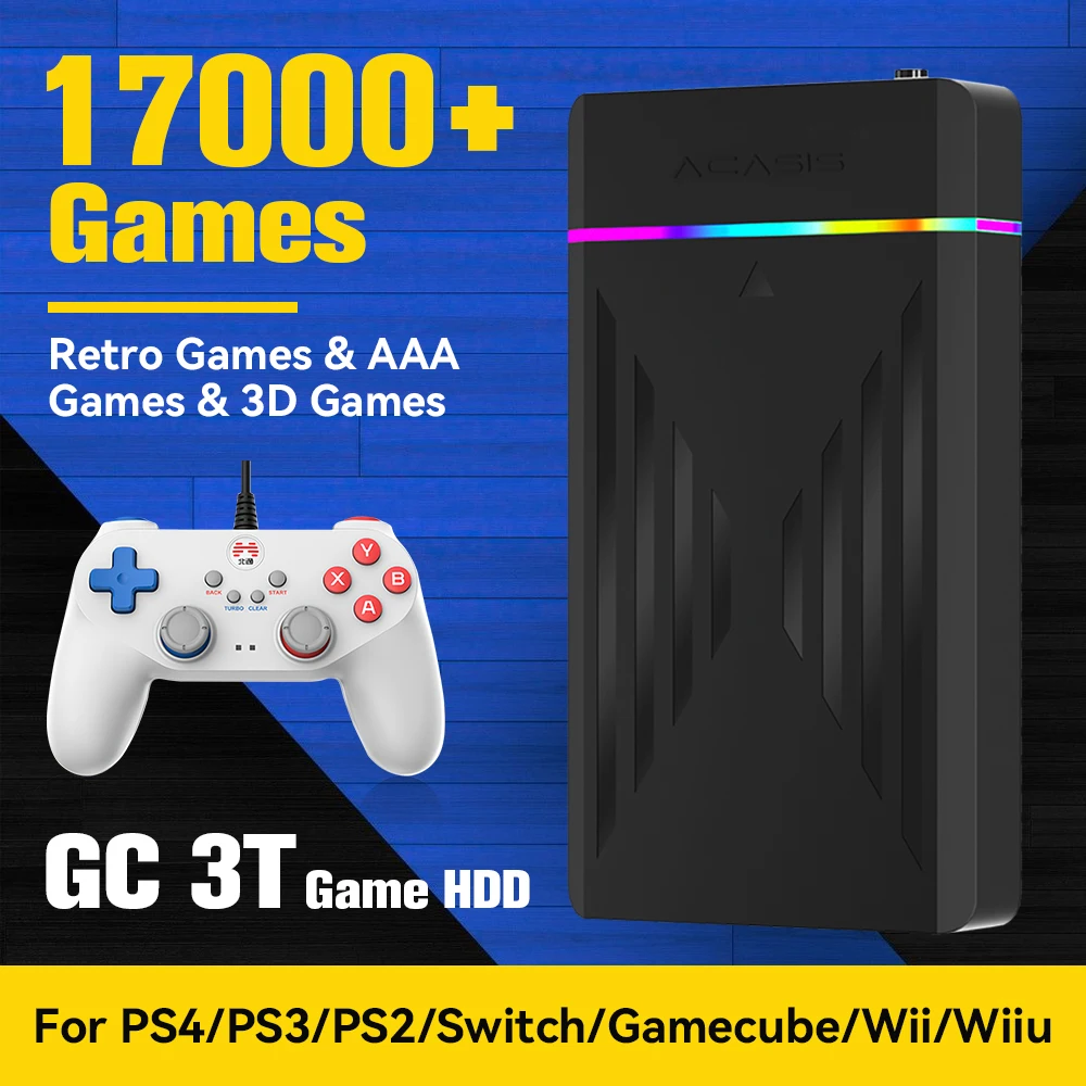 3TB Retro Game Emulator Consoles Built-in 17000 Games External Video Gaming Hard Drive For Switch/N64/PS3/PS2/GameCube/WII/WIIU